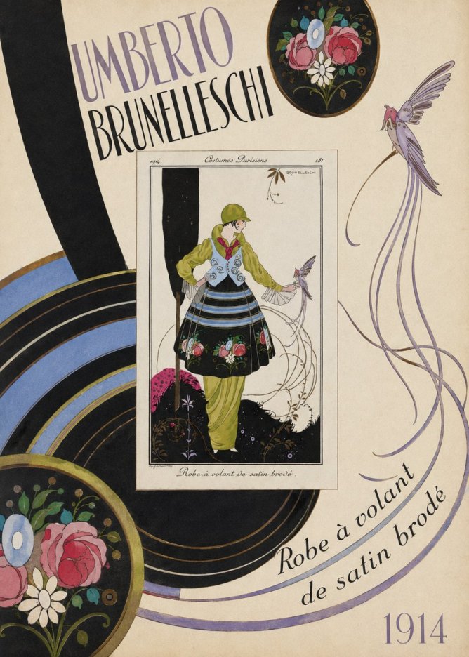 Umberto Brunelleschi Robe À Volant De Satin Brodé No5 - Poster