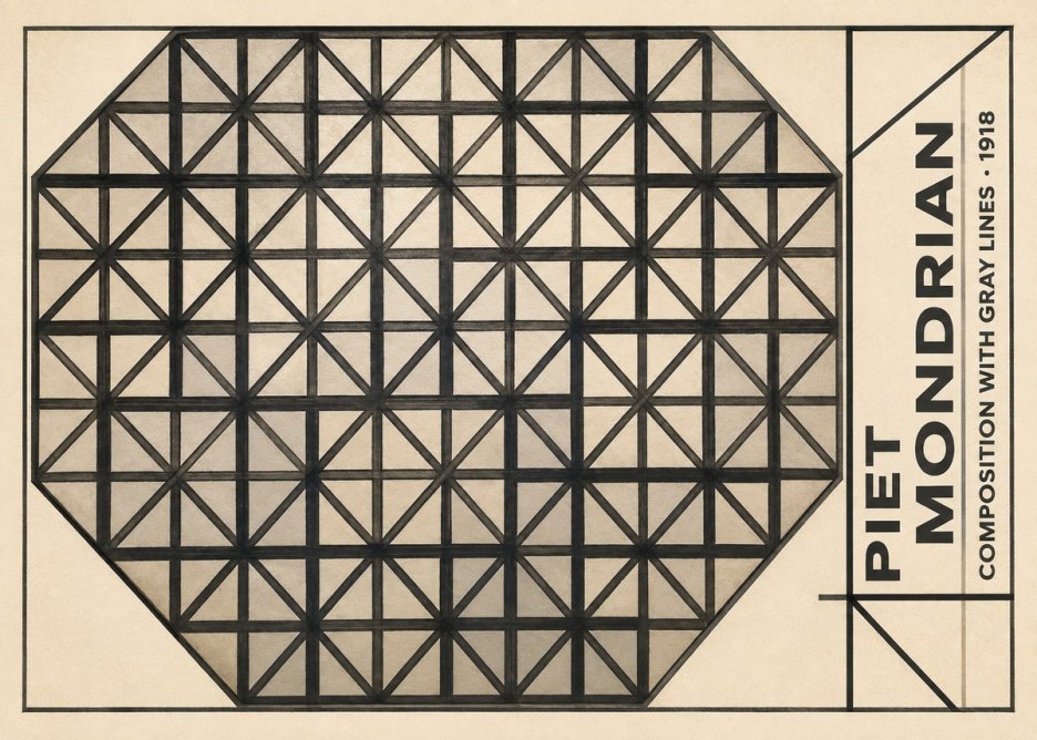 Piet Mondrian Composition with Gray Lines No5 - Poster