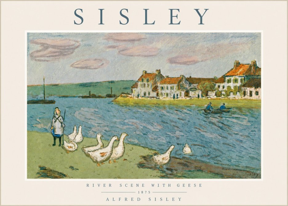 Sisley River Scene with Geese No3 - Poster