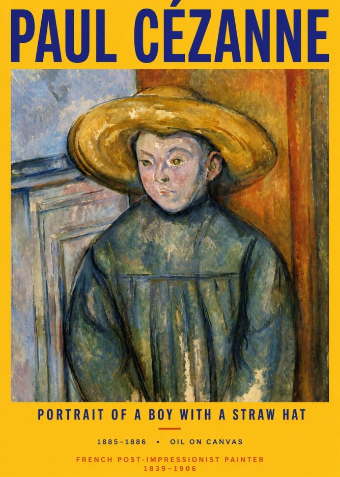 Paul Cézanne Portrait of a Boy with a Straw Hat No2 - Poster