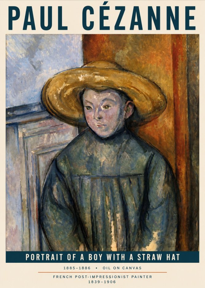 Paul Cézanne Portrait of a Boy with a Straw Hat No3 - Poster
