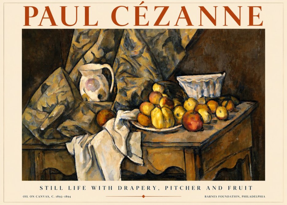 Paul Cézanne Still Life with Drapery, Pitcher and Fruit No4 - Poster