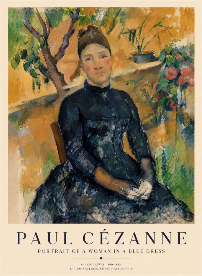 Paul Cézanne Portrait of a Woman in a Blue Dress No1 - Poster