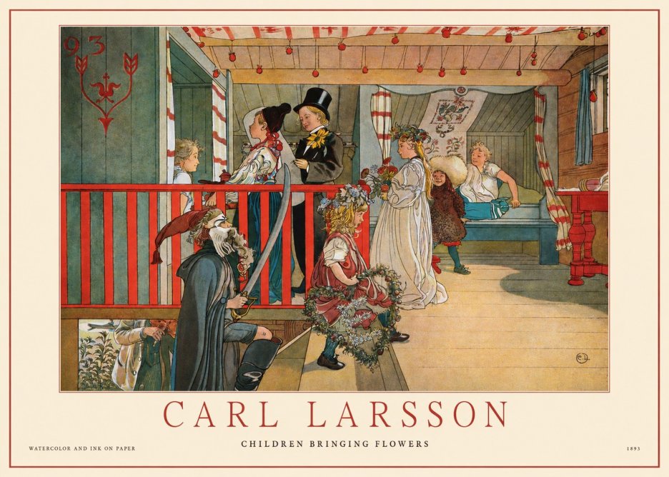 Carl Larsson Children Bringing Flowers No1 - Poster
