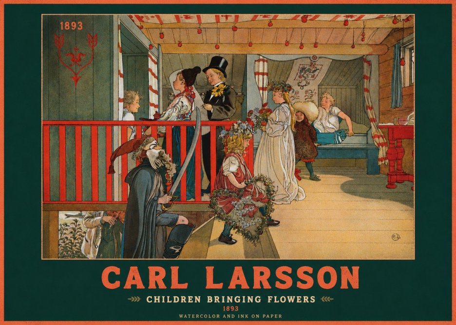 Carl Larsson Children Bringing Flowers No2 - Poster