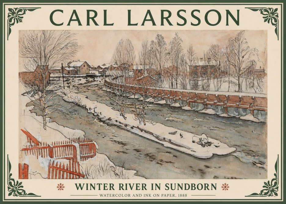 Carl Larsson Winter River in Sundborn No4 - Poster