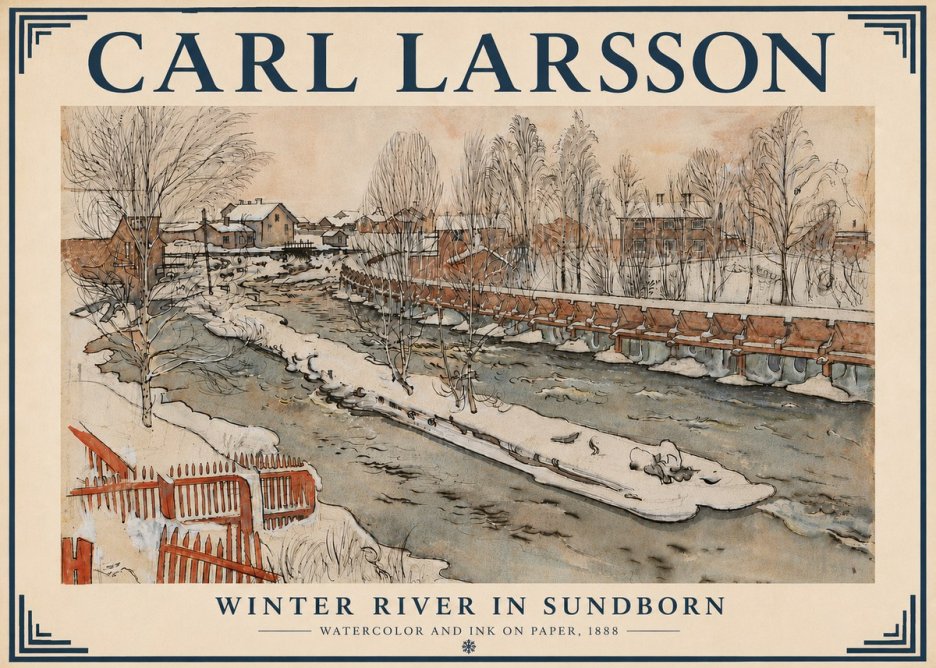 Carl Larsson Winter River in Sundborn No6 - Poster
