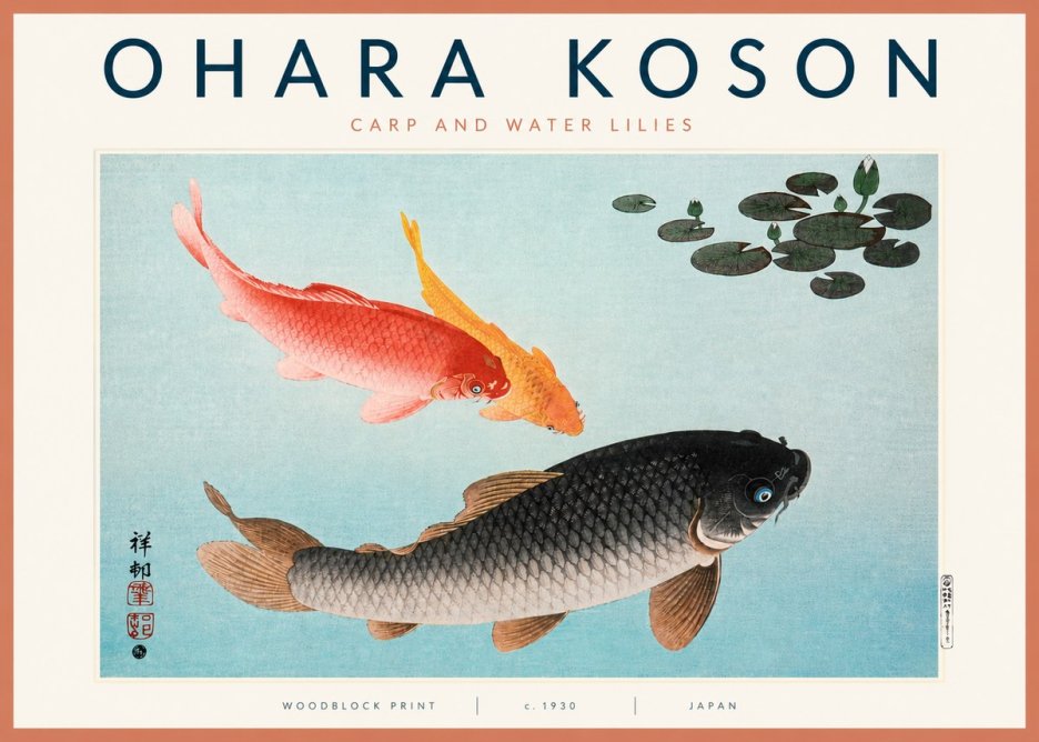 Ohara Koson Carp and Water Lilies No3 - Poster
