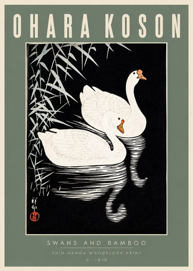 Ohara Koson Swans and Bamboo No2 - Poster