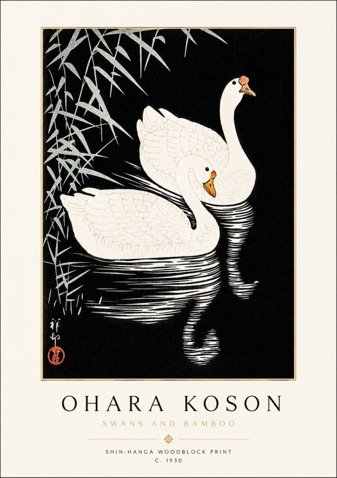 Ohara Koson Swans and Bamboo No3 - Poster