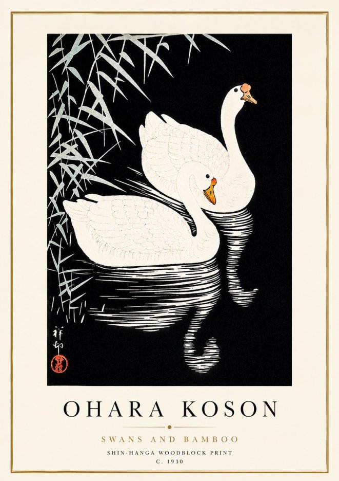 Ohara Koson Swans and Bamboo No5 - Poster