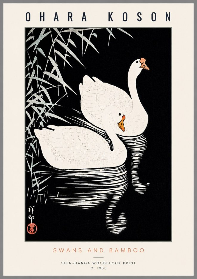 Ohara Koson Swans and Bamboo No6 - Poster