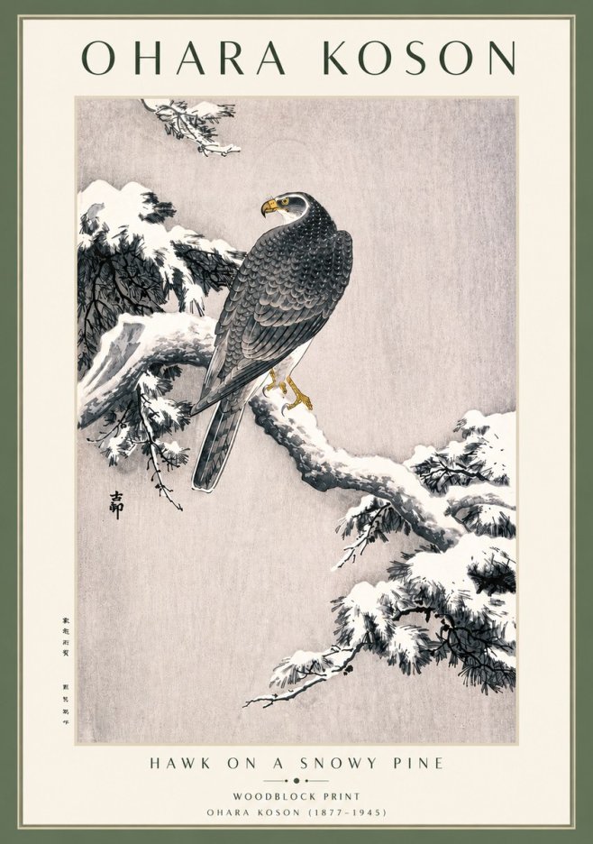 Ohara Koson Hawk on a Snowy Pine No3 - Poster