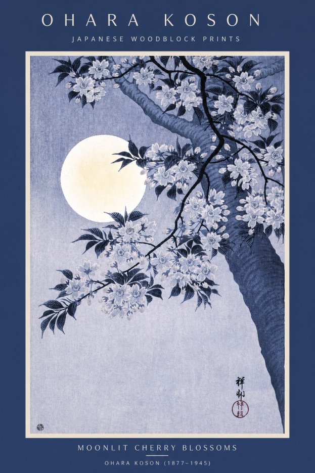 Ohara Koson Moonlit Cherry Blossoms No2 - Poster