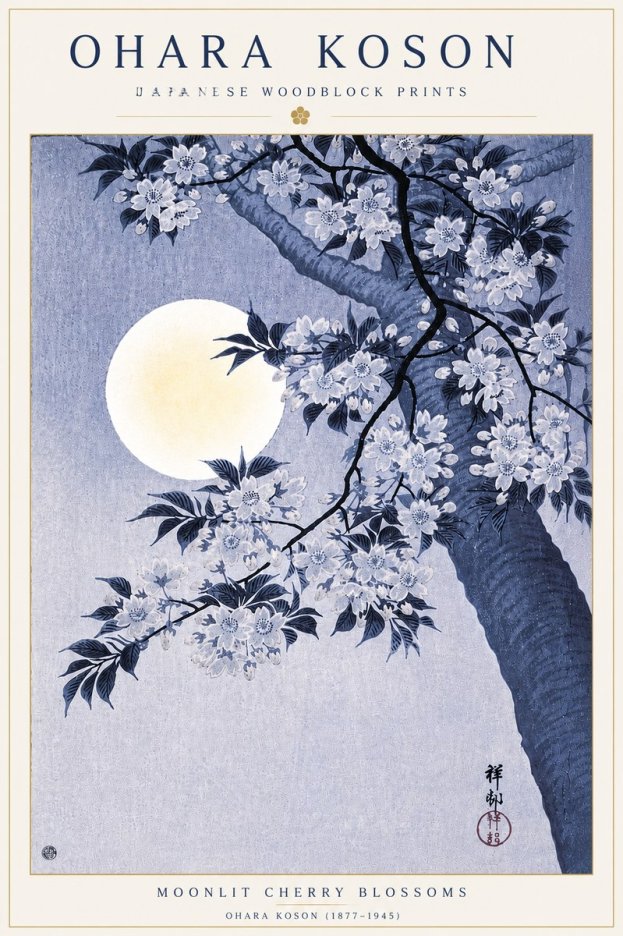 Ohara Koson Moonlit Cherry Blossoms No6 - Poster