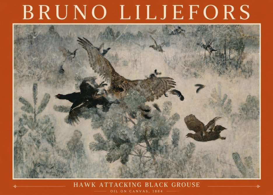 Bruno Liljefors Hawk Attacking Black Grouse No3 - Poster