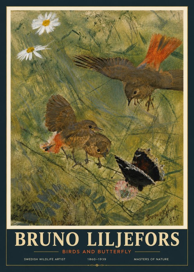 Bruno Liljefors Birds and Butterfly No6 - Poster