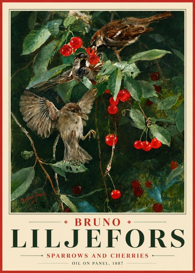 Bruno Liljefors Sparrows and Cherries No6 - Poster
