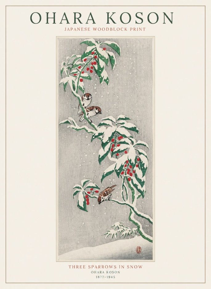 Ohara Koson Three Sparrows in Snow No1 - Poster