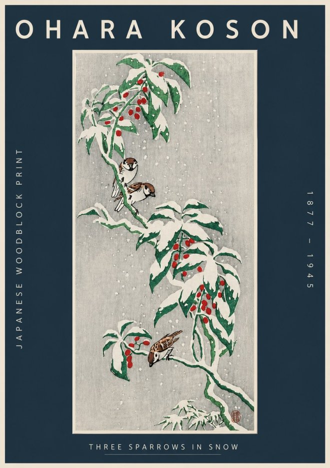Ohara Koson Three Sparrows in Snow No4 - Poster