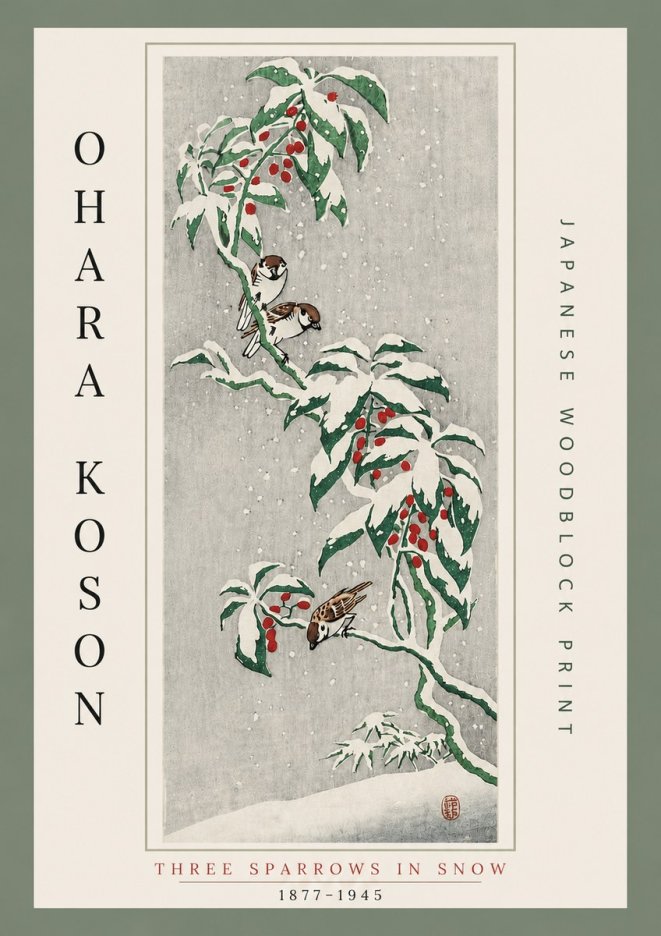 Ohara Koson Three Sparrows in Snow No6 - Poster