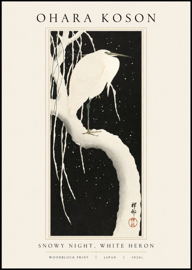 Ohara Koson Snowy Night, White Heron No1 - Poster