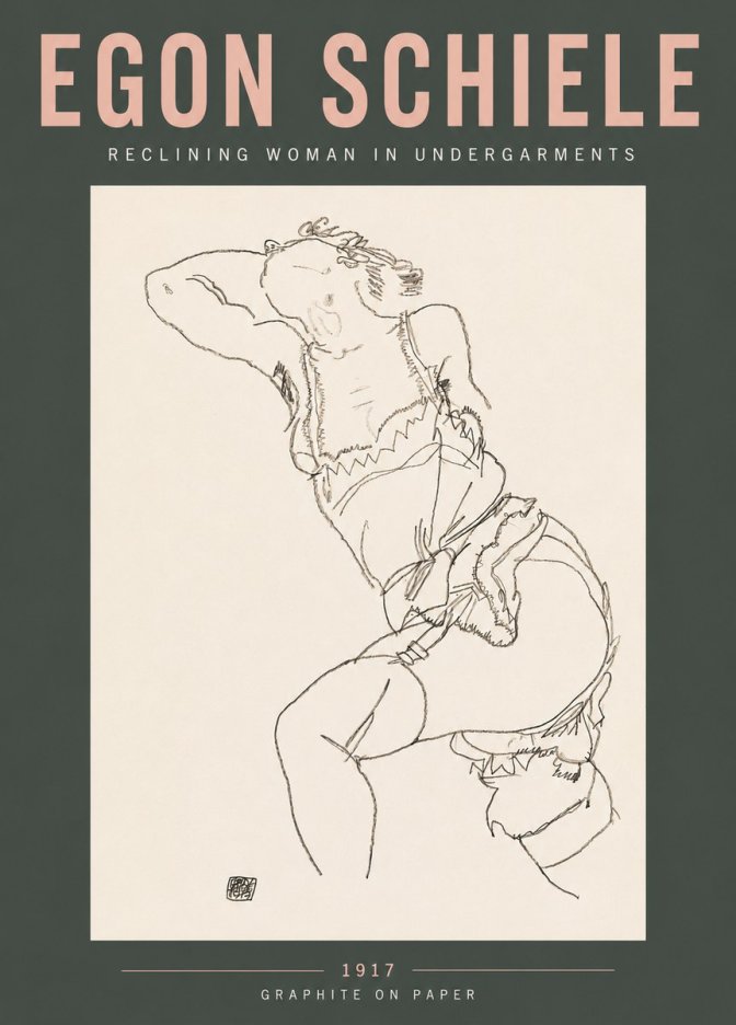 Schiele Reclining Woman in Undergarments No5 - Poster