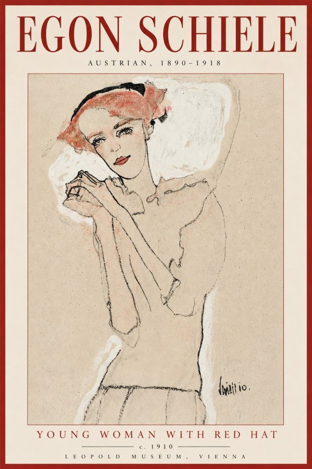 Schiele Young Woman with Red Hat No2 - Poster
