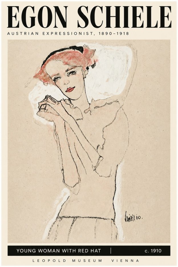 Schiele Young Woman with Red Hat No3 - Poster