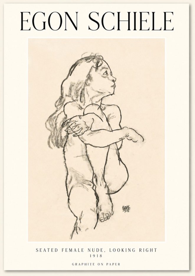 Schiele Seated Female Nude, Looking Right No1 - Poster