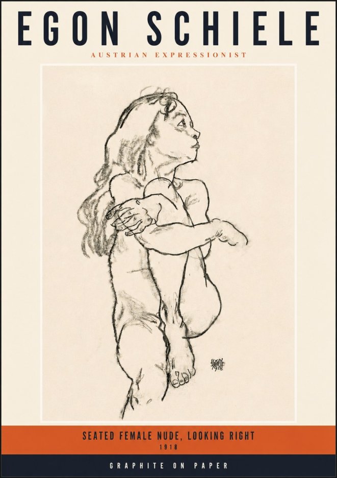 Schiele Seated Female Nude, Looking Right No2 - Poster