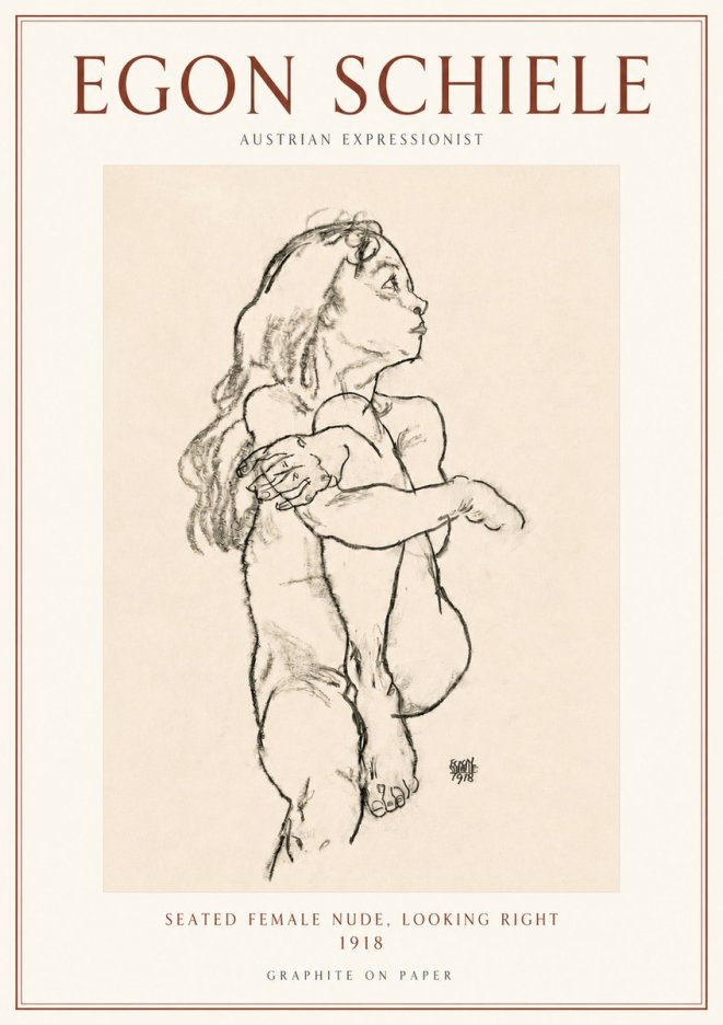 Schiele Seated Female Nude, Looking Right No3 - Poster