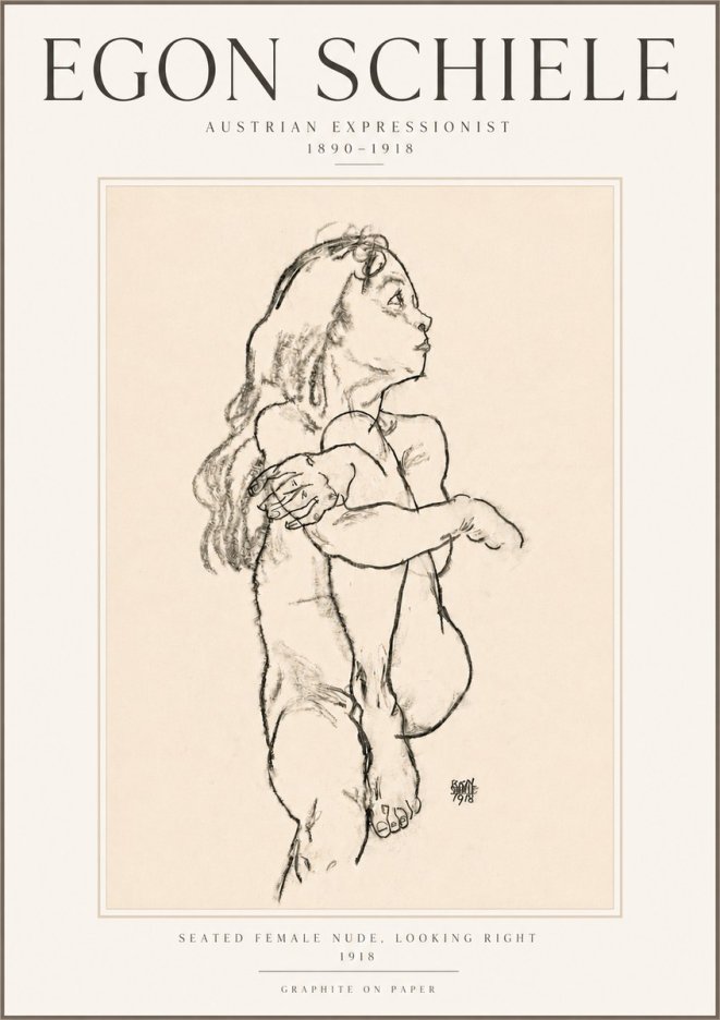 Schiele Seated Female Nude, Looking Right No5 - Poster