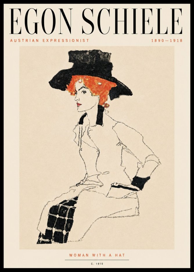 Schiele Woman with a Hat No5 - Poster