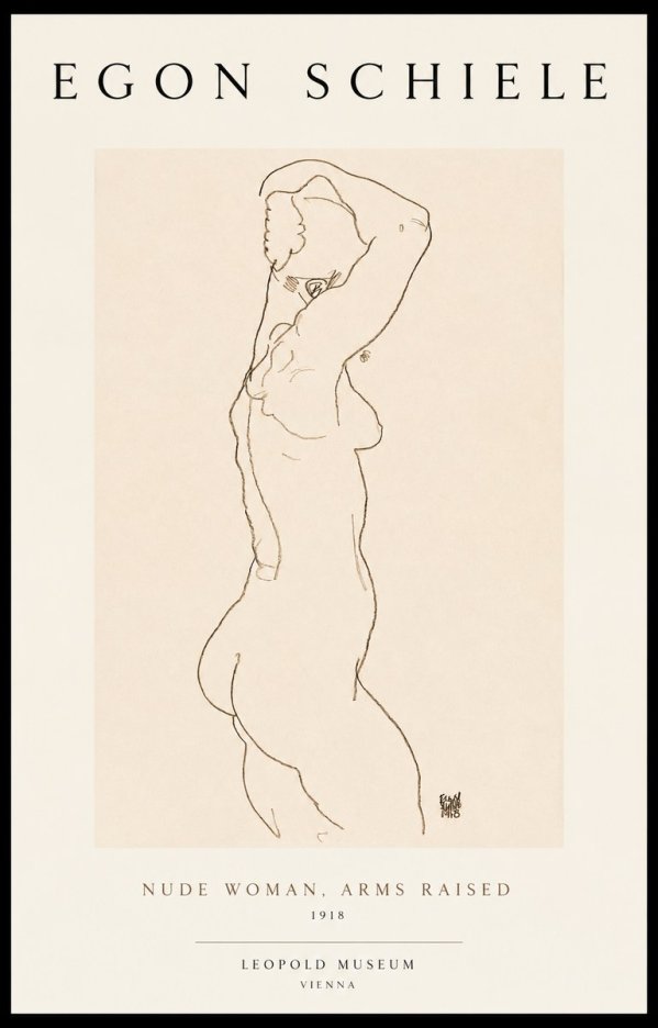 Schiele Nude Woman, Arms Raised No1 - Poster