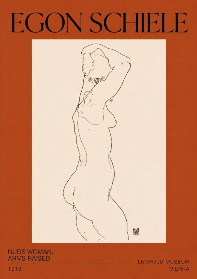 Schiele Nude Woman, Arms Raised No2 - Poster