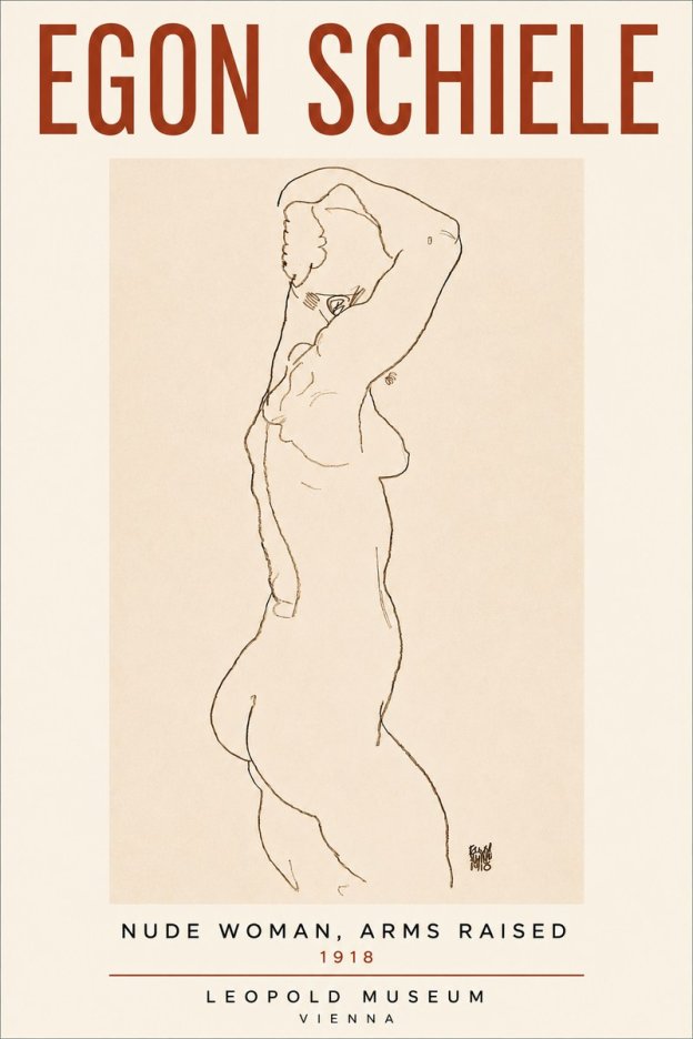 Schiele Nude Woman, Arms Raised No4 - Poster