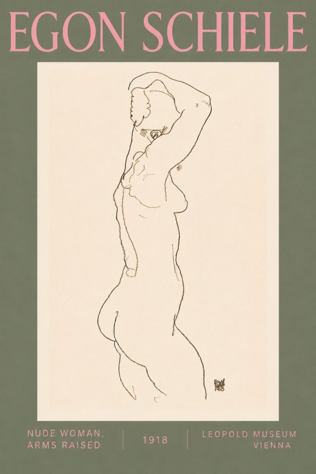 Schiele Nude Woman, Arms Raised No5 - Poster