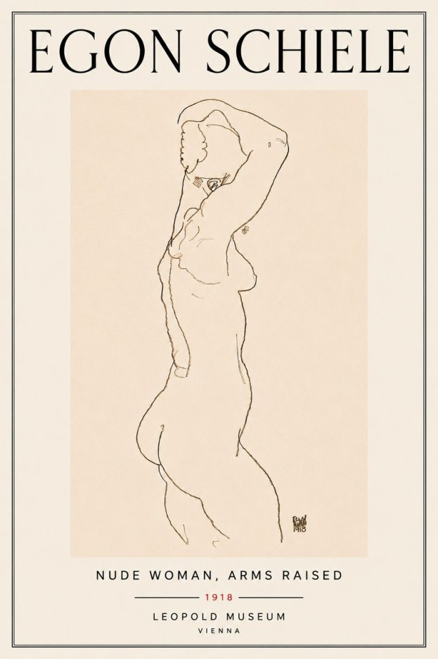 Schiele Nude Woman, Arms Raised No6 - Poster