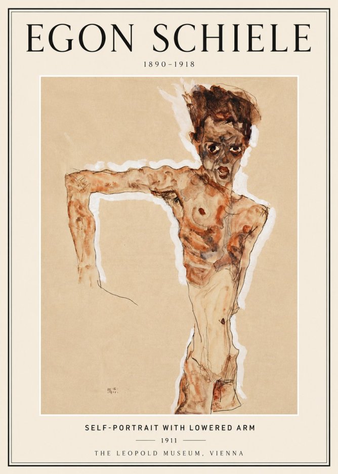 Schiele Self-portrait with Lowered Arm No6 - Poster