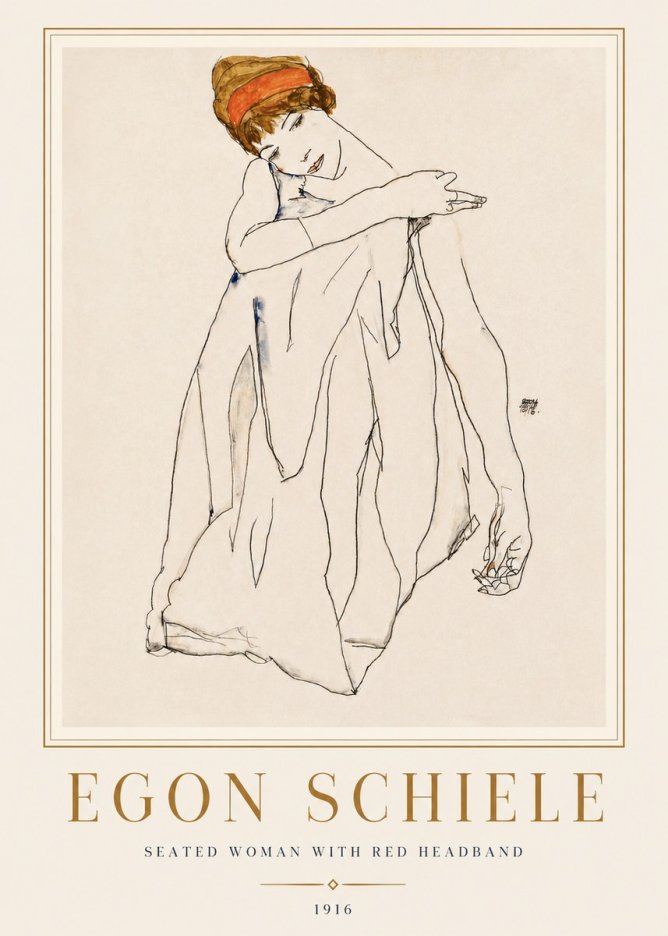 Schiele Seated Woman with Red Headband No4 - Poster