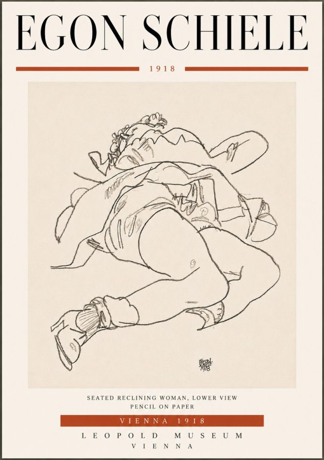 Schiele Seated Reclining Woman, Lower View No6 - Poster