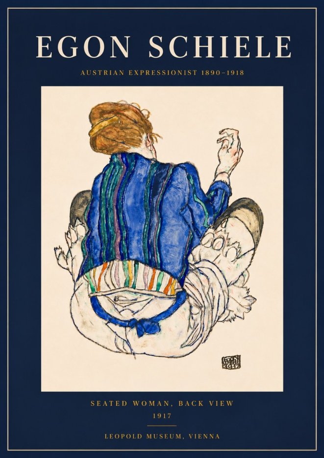 Schiele Seated Woman, Back View No6 - Poster