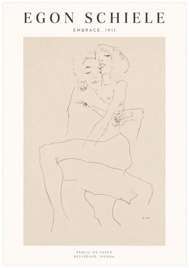 Schiele Embrace, 1911 No1 - Poster