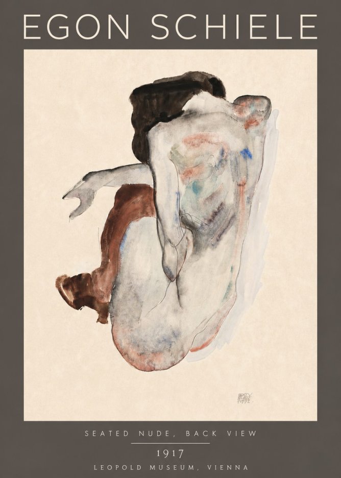 Schiele Seated Nude, Back View No4 - Poster