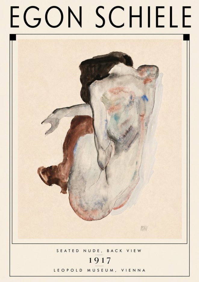 Schiele Seated Nude, Back View No6 - Poster