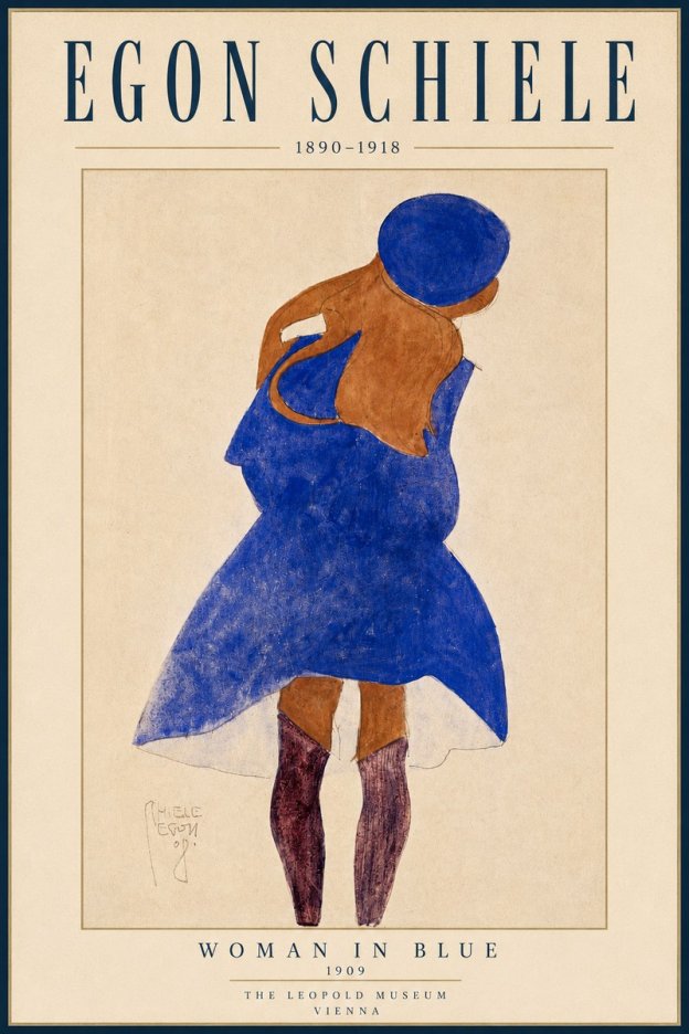 Schiele Blue Dress (Girl in Blue) No4 - Poster