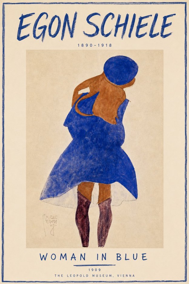 Schiele Blue Dress (Girl in Blue) No6 - Poster
