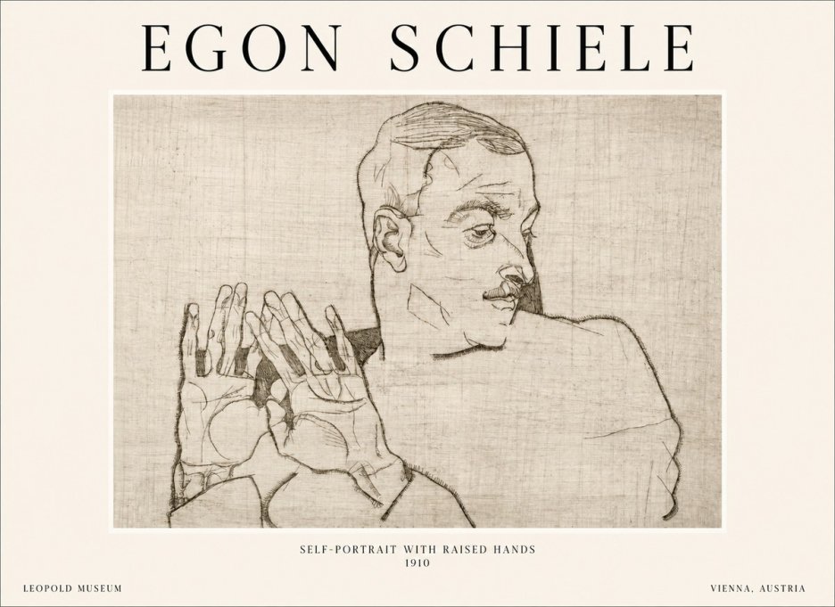 Schiele Self-portrait with Raised Hands No1 - Poster