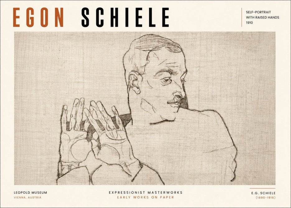 Schiele Self-portrait with Raised Hands No3 - Poster